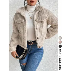 Women's plush jacket, front button closure, casual and loose design, suitable for daily wear in autumn and winter, medium thick fabric outerwearRAIMENTRY