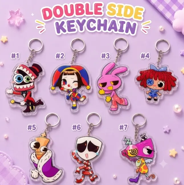 Double Side Acrylic Cartoon Keychain, Cute Kawaii Bag Charm, Colorful Key Ring Pendant, Backpack Accessory, Gift for Collectors