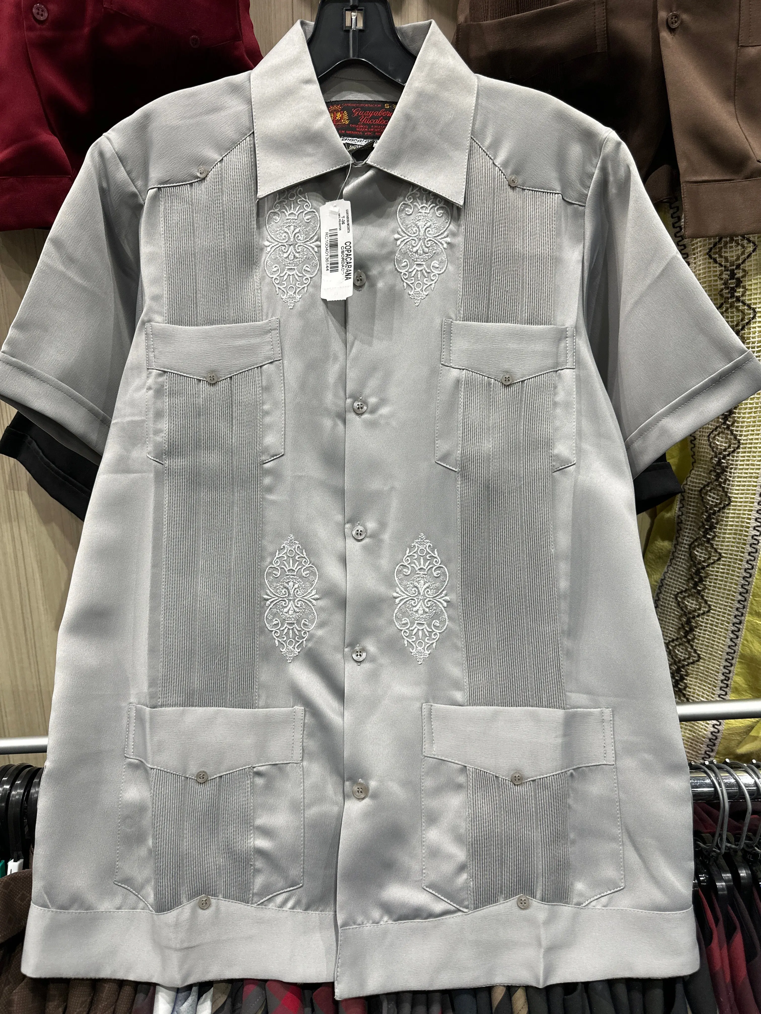 Copacabana Men's Guayabera Short Sleeve Gray Polyester
