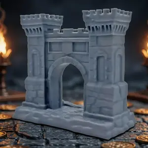 3D Printed Castle Gate Model, D&d Game Accessory, Unpainted Scene Building Kit, Ideal for Board Game Enthusiasts, Perfect Holiday Gift
