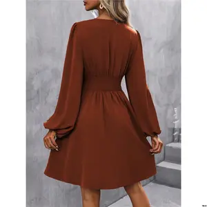 Dress Waist Ruffle Sleeve Lantern Neck Surplice Clasi Tiktok