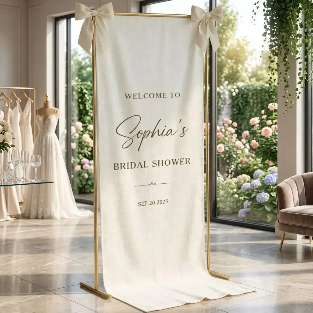 Linen Wedding Sign: Custom Bridal Shower Banner, Bridal Party Gifts
