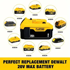 1 Pack 8.0Ah DWalt 20V 20 Volt Max 8.0AH Li-ion Battery Replacement Battery, Compatible With DCB200 DCB201 DCB206 DCB204 DCB208, Model DCB206-2 DCB205-2