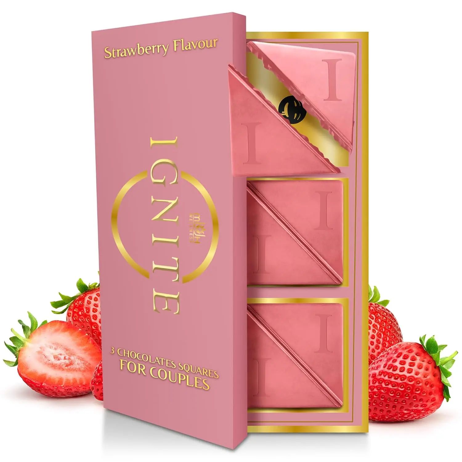 Ignite Strawberry Chocolate Squares – White Choco with Strawberry Flavor – Gourmet Fruit & Chocolate Fusion - Pack of 1