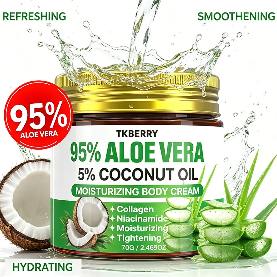 70g Aloe vera coconut oil cram, Daily Moisturizing Cream, 95% Aloe Vera, Moisturizer Cream with Hyaluronic Acid, Collagen for All Skin Types, Hydration, Deep Moisture for Dry Skin, Day & Night Use, Long-Lasting Moisture, 48H Hydration