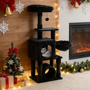 Multi-Level Cat Tree Tower for Indoor Cats,Modern Cat Activity Center with Sisal Scratching Posts Basket Tunnel Condo Perches Hommock