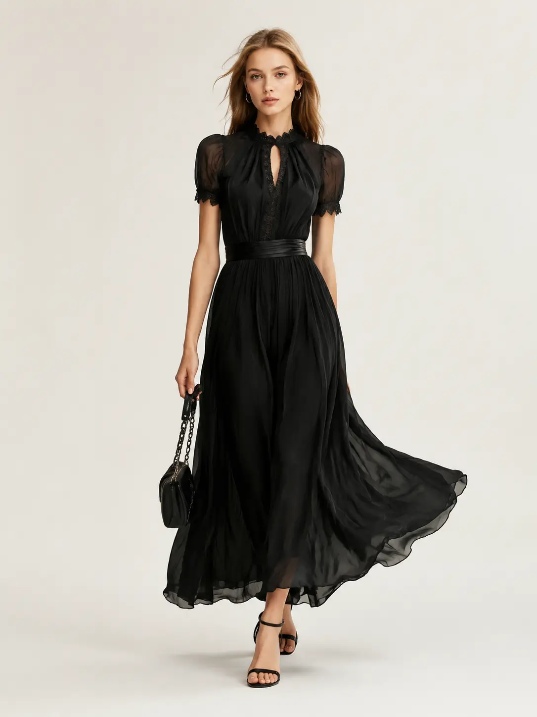 Women's 2026 Summer Elegant Ruffle Collar, Puff Sleeve, High Waist, Asymmetrical Hem Flowy Maxi Dress - Formal Gown for Wedding Guest, Date Night