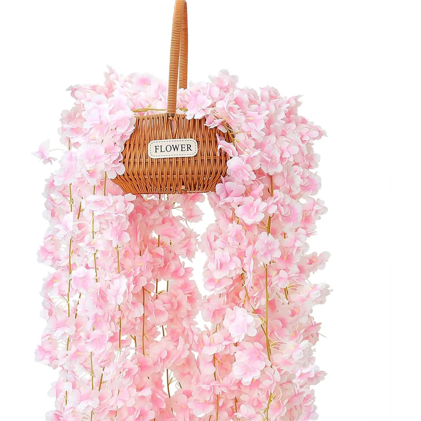 4PC 23.6FT Cherry Blossom Flowers Garland Vine for Decoration Artificial Pink Flower Garland Silk Sakura Vines Hanging for Wedding Party Valentine Japanese Spring Home Decor