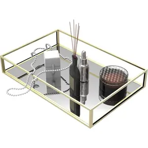 Clear Trays for Organizing,Gold Mirror Tray for Room Decor,Exquisite Perfume Tray,Makeup,Jewelry,Vanity,Dresser Top Perfume Organizer,Clear Rectangle Container and Storage Organizer for Bathroom Cq acrylic