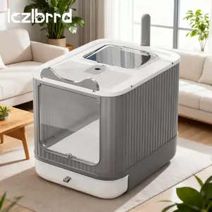 LCZLBRRD Foldable Cat Litter Box, Fully Enclosed Litter Box with Lid, Covered Kitty Kitten Litter Boxes Enclosure with Scoop, Odor Control, Easy to Clean, 3 Modes for Cat up to 12 lbs(White&Grey) Stainless Steel XL Sifting multipet  household litter  box