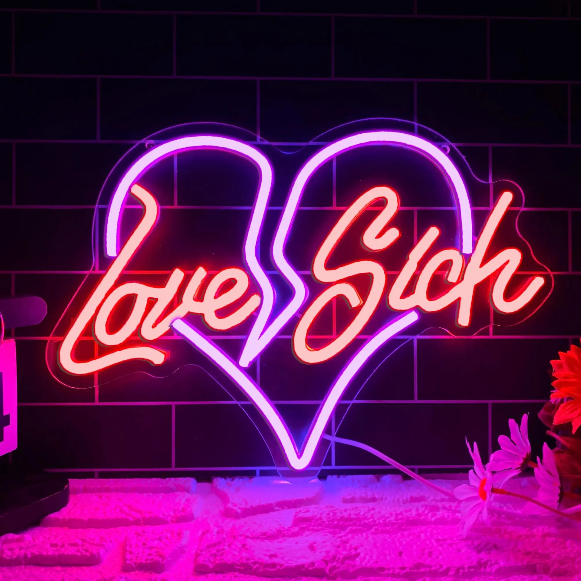 Custom Heartbroken Neon Light, Neon Light Sign, Love Sickness LED Decorative Lamp, Perfect Gift for Valentine's Day & Weddings, Home Bedroom Wall Art, Decorative Lights