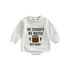 Baby Boy Girl Football Sweatshirt Romper On Sundays We Watch Football with Daddy Onesie Bodysuit Fall Football Outfit