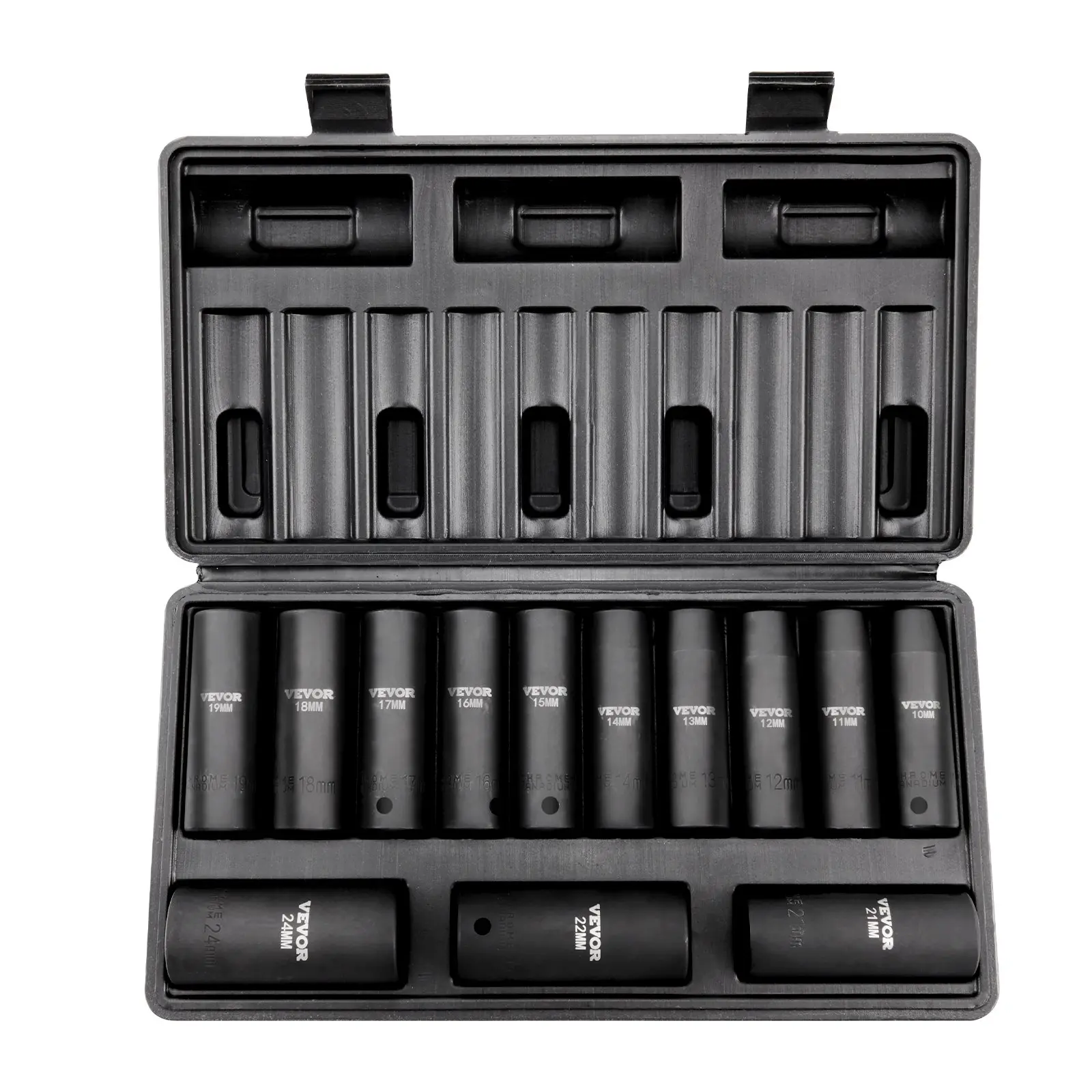 【Summerfinds】VEVOR 1/2" Drive Impact Socket Tool Kit Set13-Piece Metric Deep Socket Set (10-24mm) 6-Point CR-V Alloy Steel Mechanic ToolsEasy-to-Read MarkingsRugged ConstructionAuto Repair Usewith Storage Case, Tool Box, Mechanic Tool Box