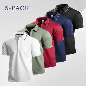 Men's 5-Pack Casual Polo Shirt - Contrasting Collar Details, Light and Comfortable, Easy to Wear in Hot Weather and All Day Wear