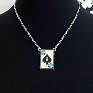 Ace Card Initial Necklace - Personalized Pendant Necklace with Lobster Claw Closure