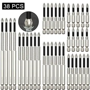 K7 38-Piece High Hardness Cross Screwdriver Set, Ph2 Impact Insert Bits, Metal Cross Screwdriver with Hex Handle, Anti-Slip Magnetic Strongly