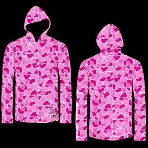 Pink Camo Hooded Dri Fit Fishing Shirt with Unique Camouflage Pattern and Hood Design