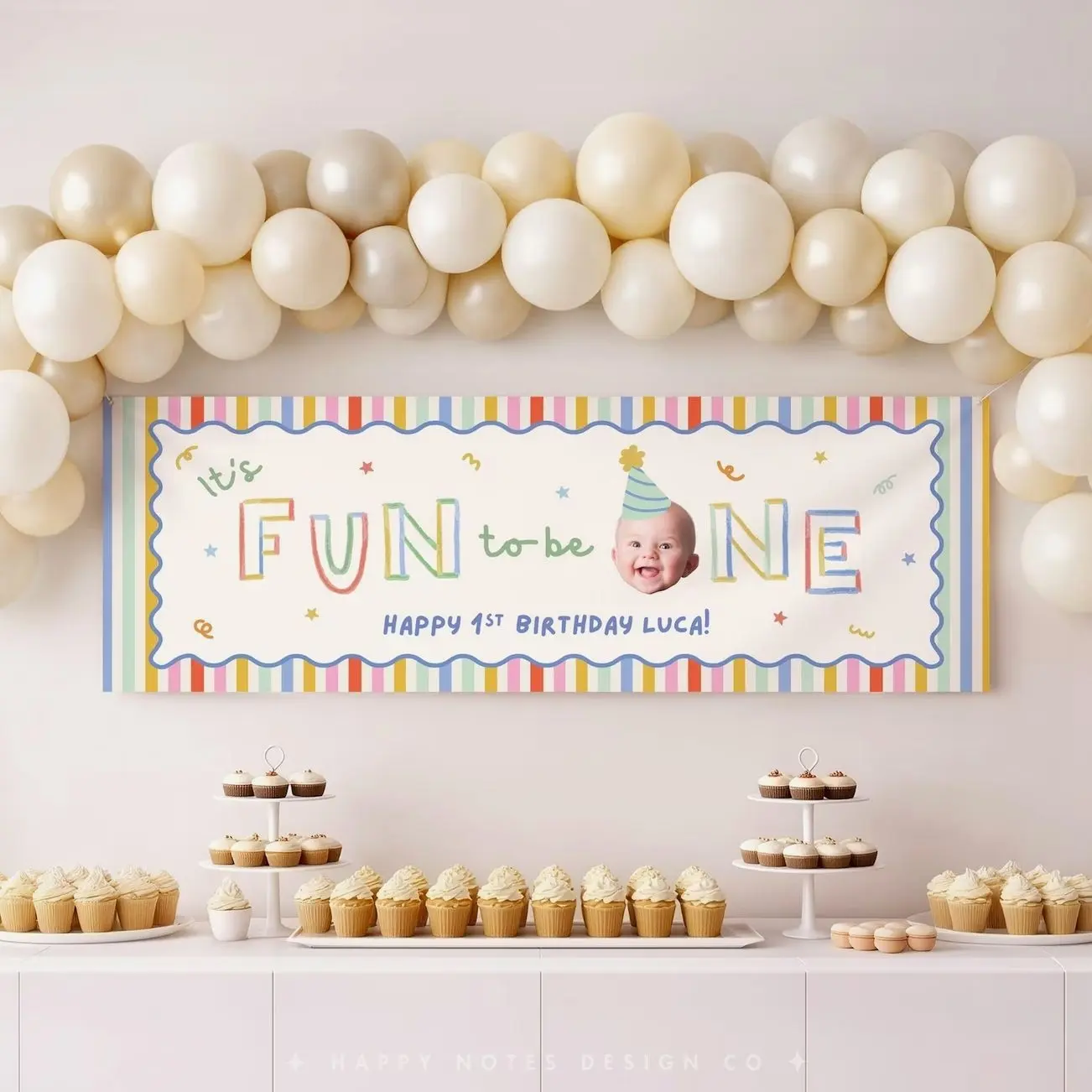 Fun To Be One Birthday Banner Boy 1st Birthday Canva Template,  Photo Backdrop