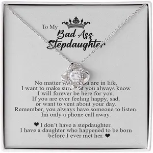 To My Bad Ass Step Daughter, Gifts for Stepdaughter, Step Daughter Gifts, Love Knot Necklace, Jewelry Card for Her, Love Knot Necklace Present To My Bonus Daughter From Stepmom, Women's Jewelry