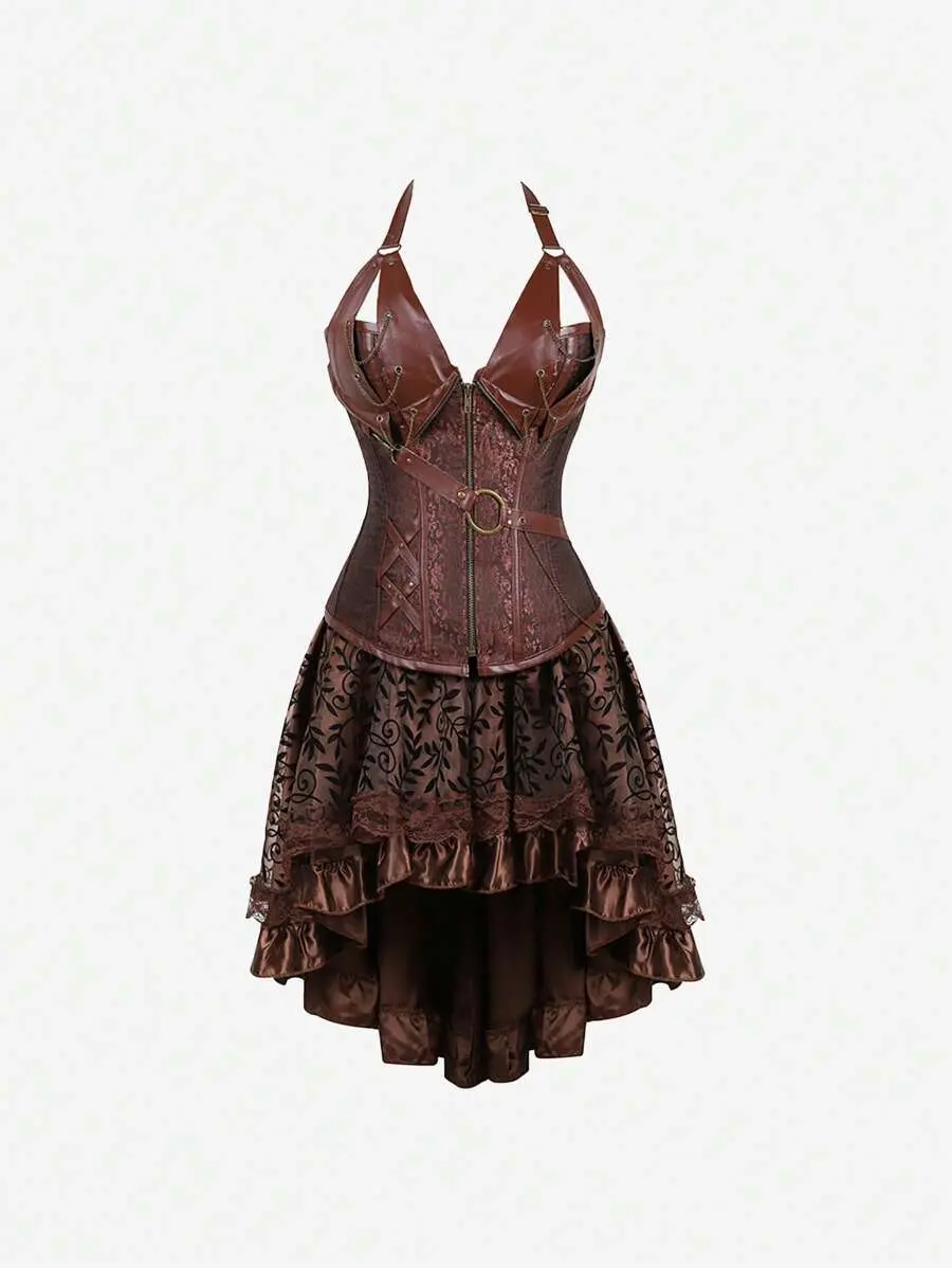 Steampunk Corset Skirt Costume Retro Corset Tops For Women Halloween Pirate Renaissance Corset Skirt Set 8105/2836/8103/7056 Clothes Womenswear