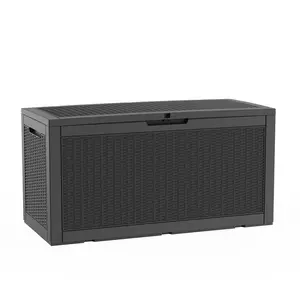 Outdoor Storage Box 100 Gallon Storage Bin with Lid for Patio Furniture, Garden Tools, Pool Supplies, Lockable, Waterproof and UV Resistant, Black