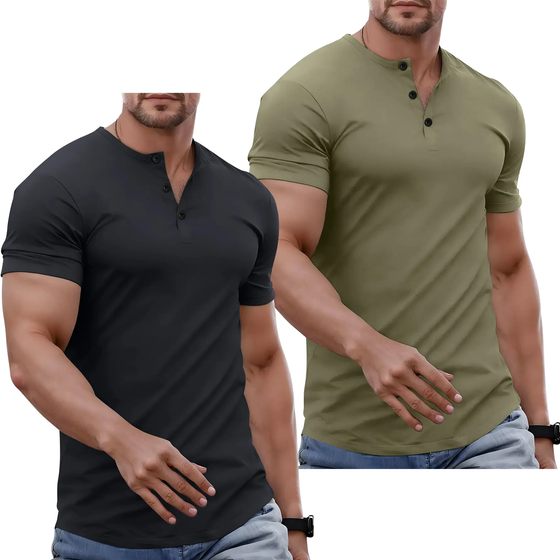 Men's 2-Pack Lightweight Short-Sleeve Henley T-Shirts - Stylish Versatile Tops, Henley Shirt Gym Wear, Ideal Gift for Boyfriends, Suitable for Daily Outings