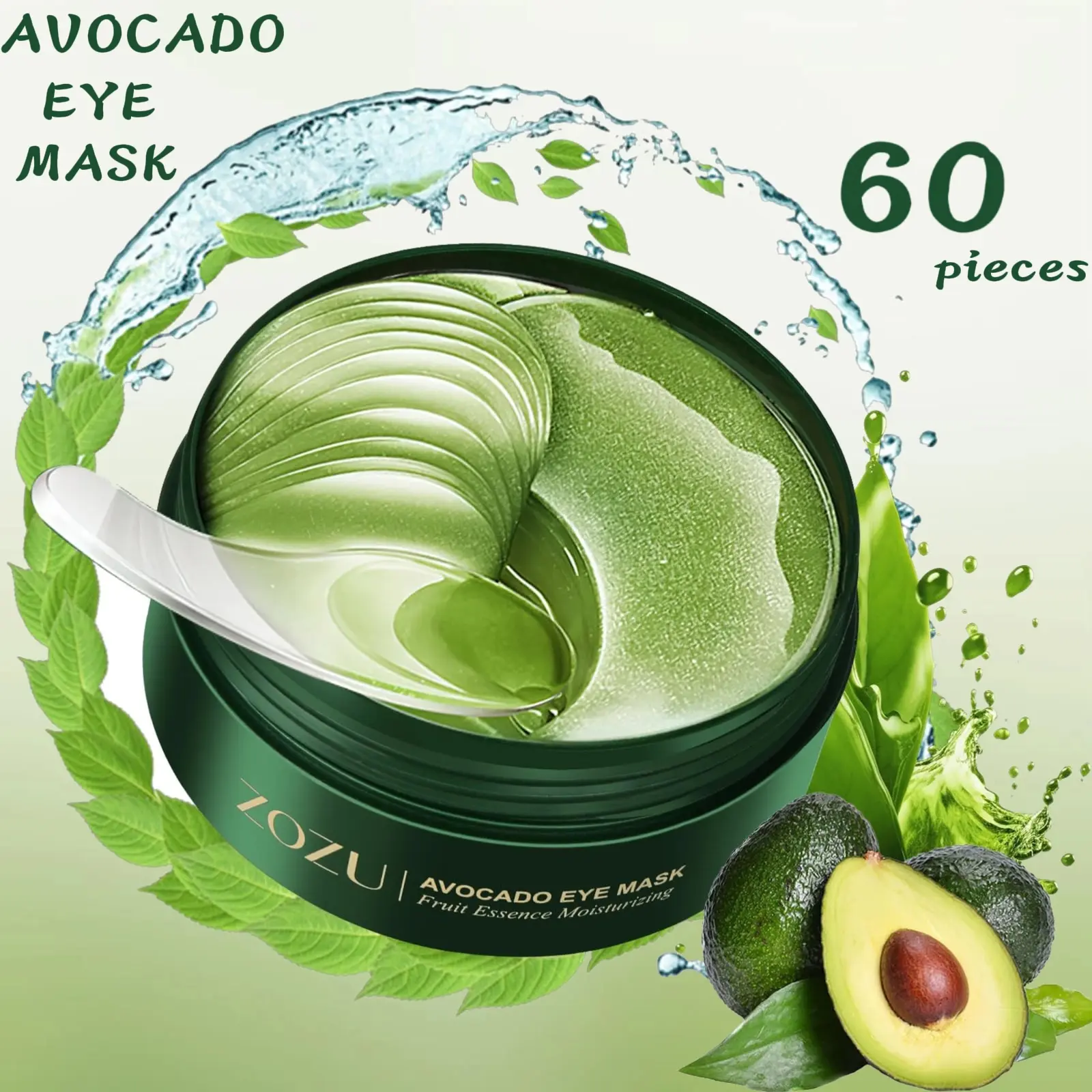 【Mother's Day gift】Avocado Eye Mask 60 piece Eye Brightening Patch is suitable for dark circles and puffiness, moisturizing and nourishing eye care facial mask, reducing wrinkles, relieving stress and improving dry eye skin Halloween gift