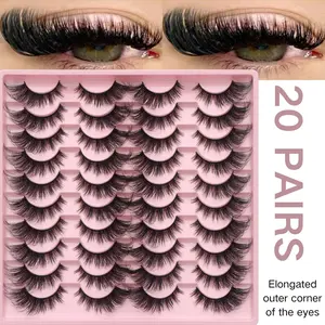 20 pairs of cute cat's eye false eyelashes, with upturned lines, charming makeup, suitable for light makeup in European and American offices, long-lasting curling, thick and non-clumping, supernatural, beginner-friendly, easy to use, Cosmetic