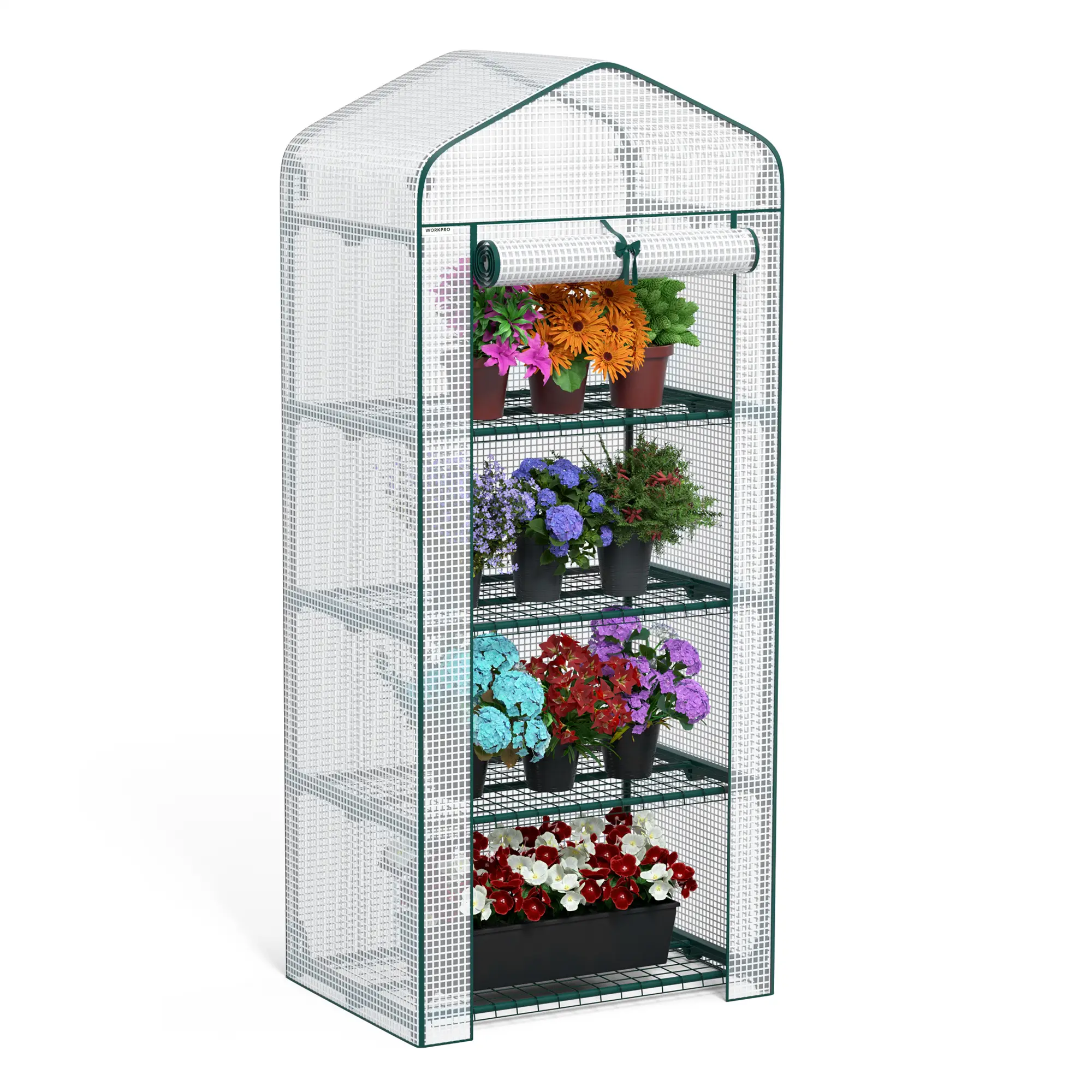 WORKPRO Greenhouse, Heavy Duty Walk in Greenhouses for Outdoors with Screen Windows, Thicken PE Cover, Portable Green House Kit for Patio, Backyard and Porch
