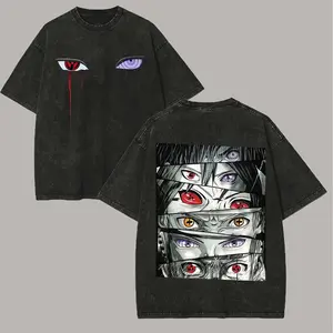 Sharingan T Shirt Rinnegan Eyes Vintage Acid Wash Streetwear Oversized Retro Anime Graphic Men Tees Cotton Clothing fathersdaygift