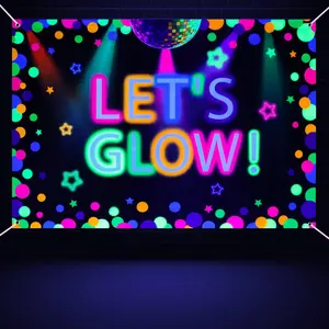 Let's Glow Party Backdrop Colorful Photography Background Glow in The Dark Party Supplies, Neon Decorations for  Birthday Supplies