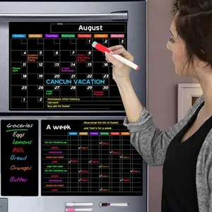 Fridge Magnetic Calendar Set, 9 Counts/set Including 3 Counts Daily Schedule Magnetic Sticker, 5 Counts Random Color Pen & 1 Count Random Color Eraser, Refrigerator Message Board, Monthly Planner Magnet, Magnetic Calendar For Fridge
