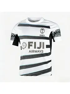 Men's rugby T-shirt short sleeved top home jersey, Athletic Activewear, Fiji 7S, round neck men's top sweat wicking, breathable, quick drying