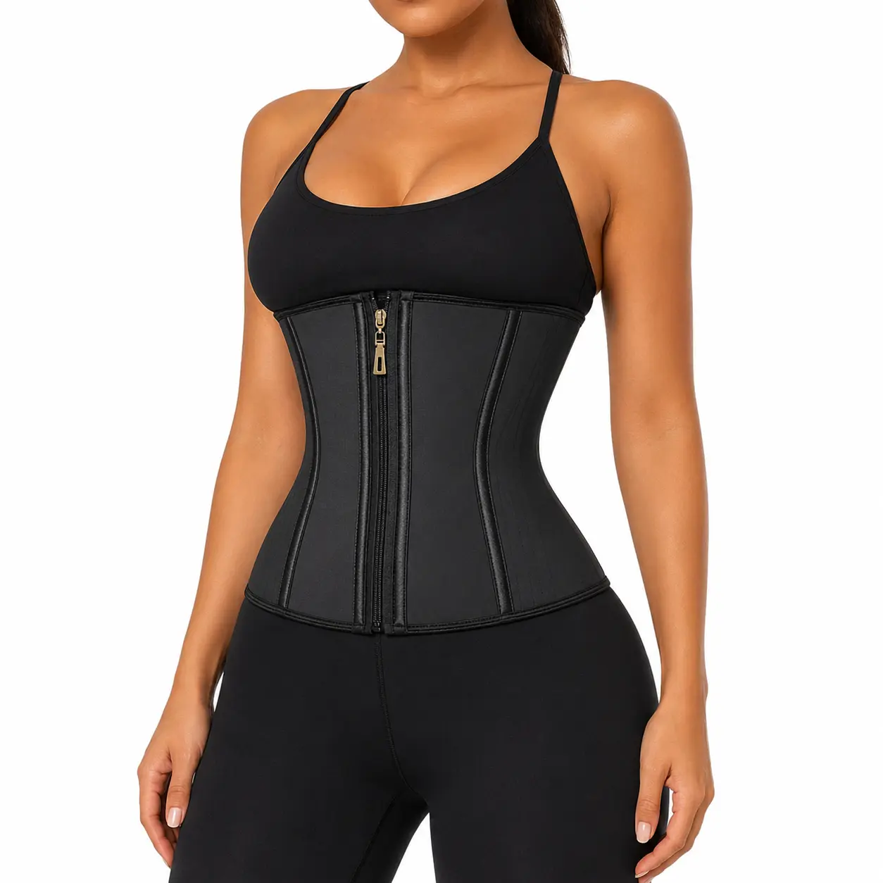 Quishaper Waist Trainer for Women Latex Tummy Control Cincher Corset | Hourglass Body Shaper with Zipper and Hook,Double Layer,High Compression Shapewear Bone,Underbust Workout Shaping Girdle Faja Adjustable Strap Fajas Colombianas
