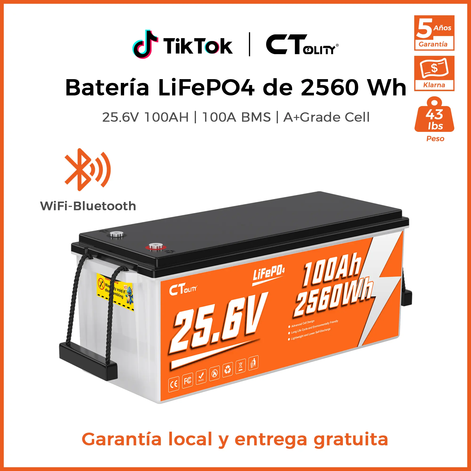 [Summerfinds]CTOLITY CT100-25 25.6V 2560Wh 100Ah LiFePO4 Battery Built-in 100A BMS A Grade Cells Max 2560W 4000+ Cycle Solar Generater Systerm RV