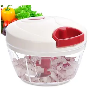 Manual Food Processor Vegetable Chopper 2.3 Cup Small Mini Hand Pull String Onion Chopper Garlic Mincer Cutter with 3 Stainless Steel Blades - White