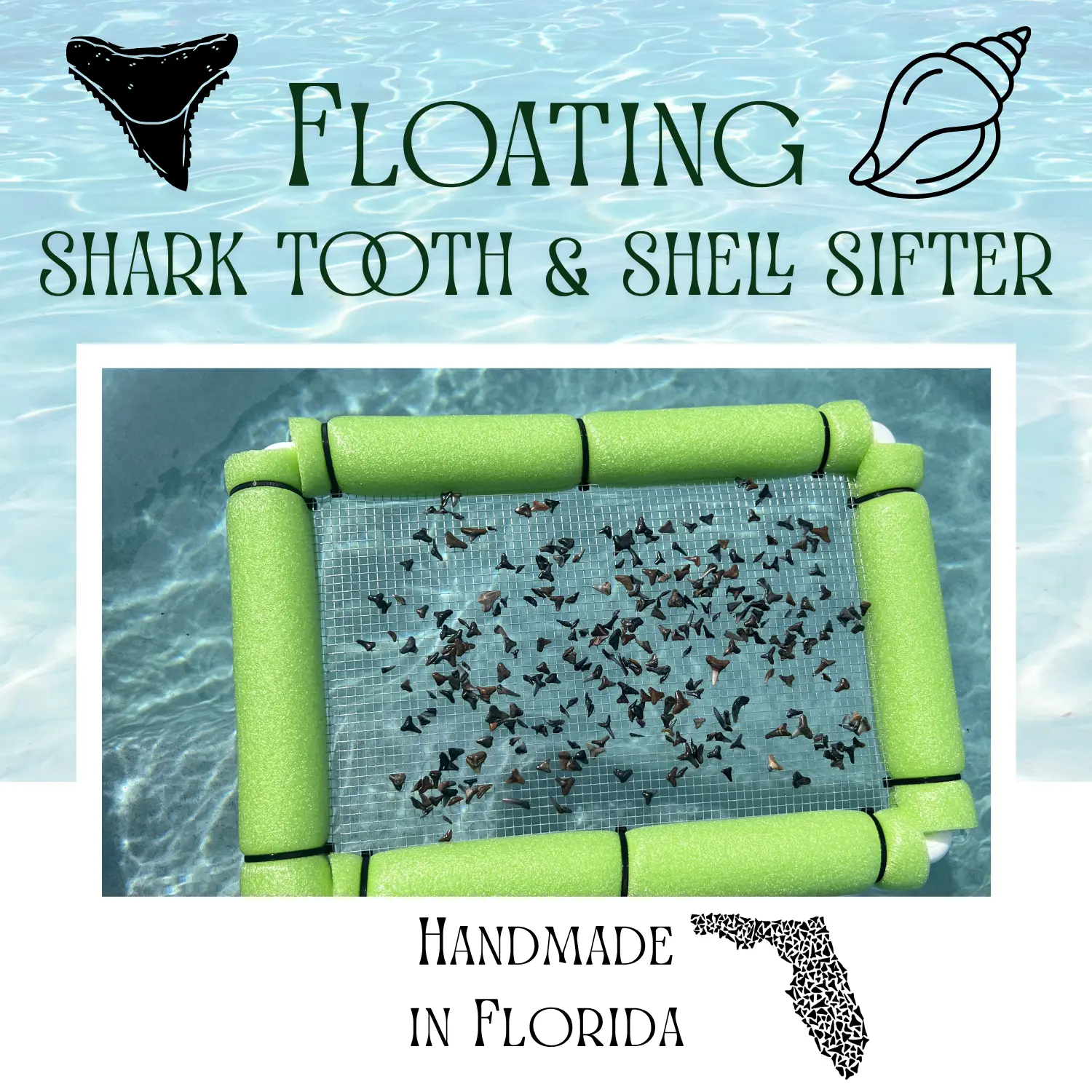 Floating Shark Tooth & Shell Sifter | Handmade in Florida | Beach & Fossil Hunting Tool