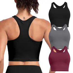 【LOCAL SHIPPING】2026 New Racerback Crop Tank Top - Scoop Neck Built-in Shelf Bra with Removable Pads & Breathable Mesh Back – Women’s Yoga Activewear for Gym Running Training