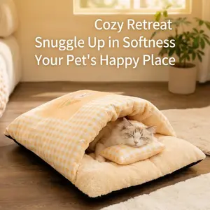 Generic Sleeping Mattress Bag, with Rabbits and Cats Cave, Plush Nest with Cushion, Machine-Washable Cave Puppy Blanket Mat, Enclosed Thermal Dog Nest, for Indoor Cats with Pillow, Kitten Animal Outdoor