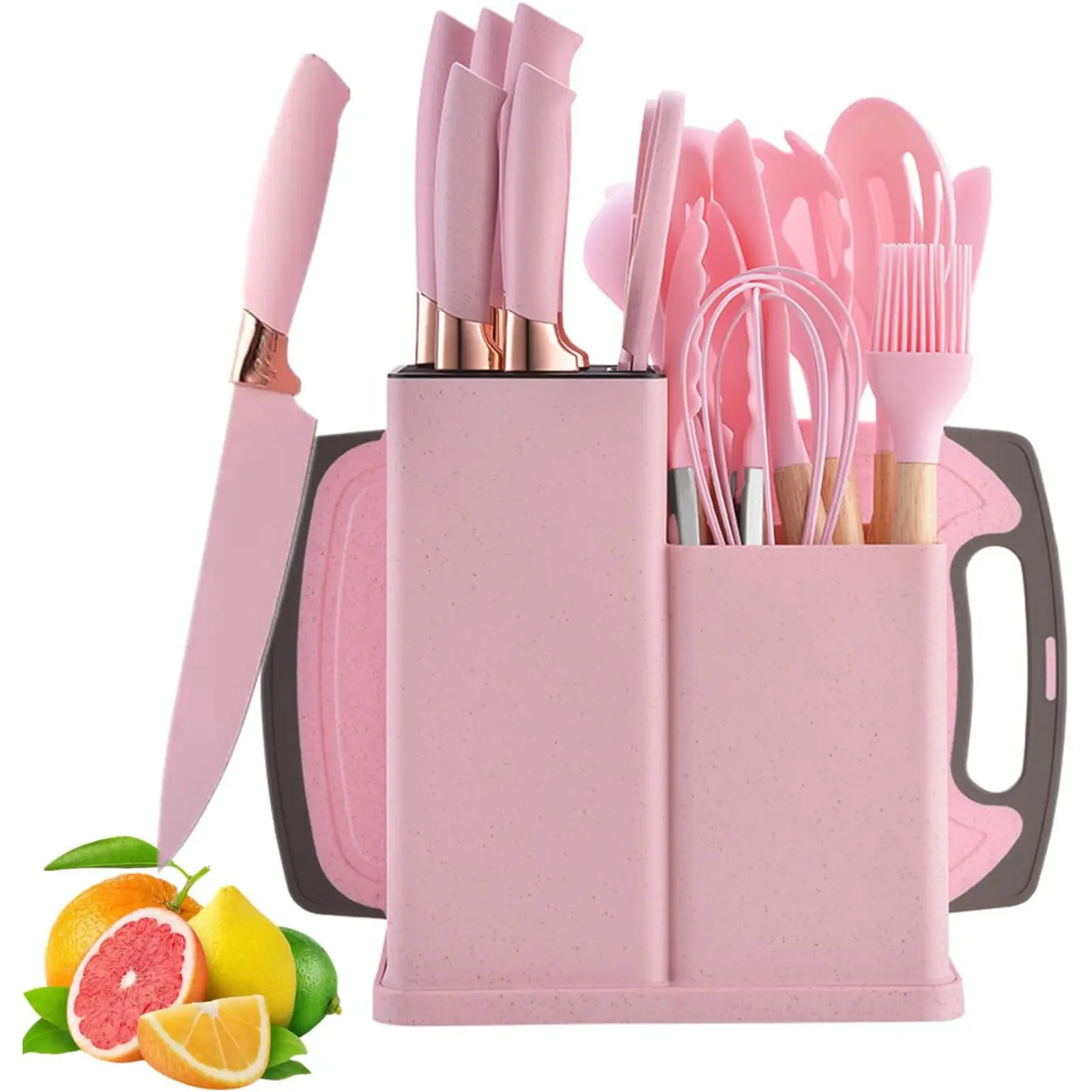 19-Piece Kitchenware Set - Silicone Cooking Utensils, Sharp Stainless Steel Chef Knives, Scissors, Whisk, Tongs, Cutting Board, Kitchen Supplies