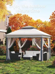 11x11ft Pop Up Gazebo Tent With Mosquito Netting, Outdoor Canopy Shelter Easy Setup, Water & UV Resistant - Gray