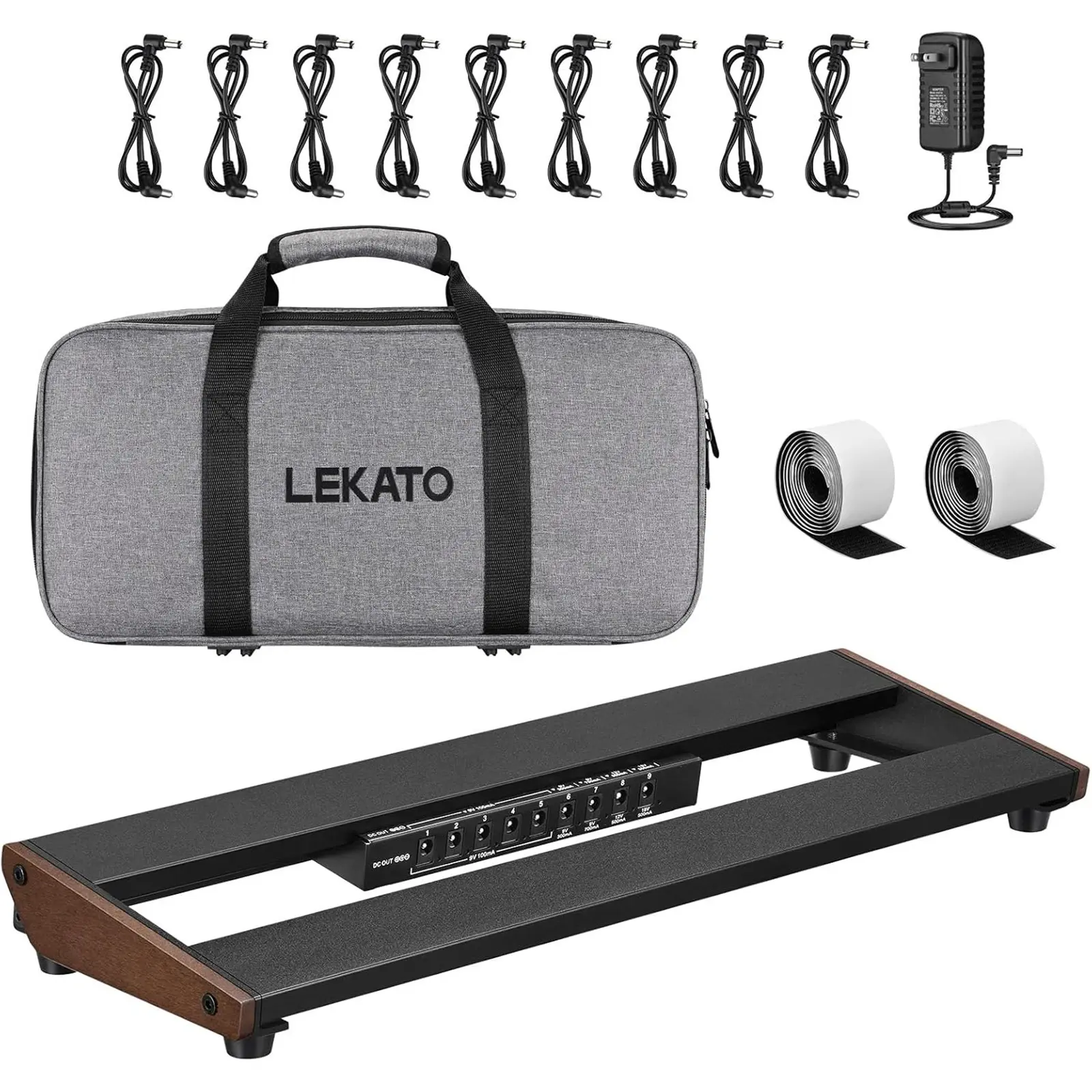 LEKATO Guitar Pedal Board, Pedal Board with Built-in Power Supply, 15.5x5.2x1.77" 1.3LB, Aluminum Alloy Powered Pedal Board with Pedal Cables, Bag, Adhesive Hookside Tape