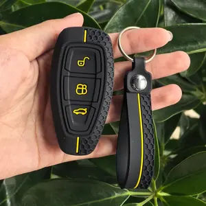 S Silicone Car Key Case with Keychain for Ford Focus Mondeo Kuga Edge, Precise Fit Remote Control Key Protector, Fade-Resistant Drop-Proof Wear-Resistant Key Cover Shell, Durable All-Round Protection Auto Key Fob Accessory