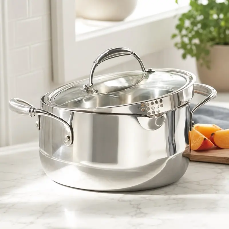 Cacerola Tri-Ply de 4.5 qt. con tapa coladora