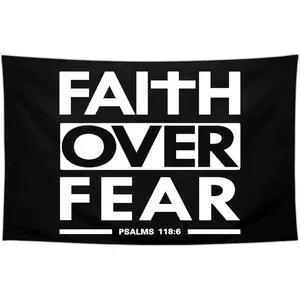 Tapestry  Faith Over Fear Flag Christian Jesus Flags 30x40 inch Outdoor Funny Tapestry Flag Inspirational Gym Motivational Flags for Room Guys Home Gym Bedroom College Dorm Motivation Wall Art Decor Banner Decoration