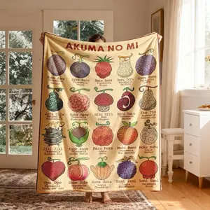 One Piece Demon Fruit Theme Flannel Cartoon Print Blanket Throw, Large Size, Soft Lightweight Warm, Perfect for Bed Sofa Office Camping Travel Gift