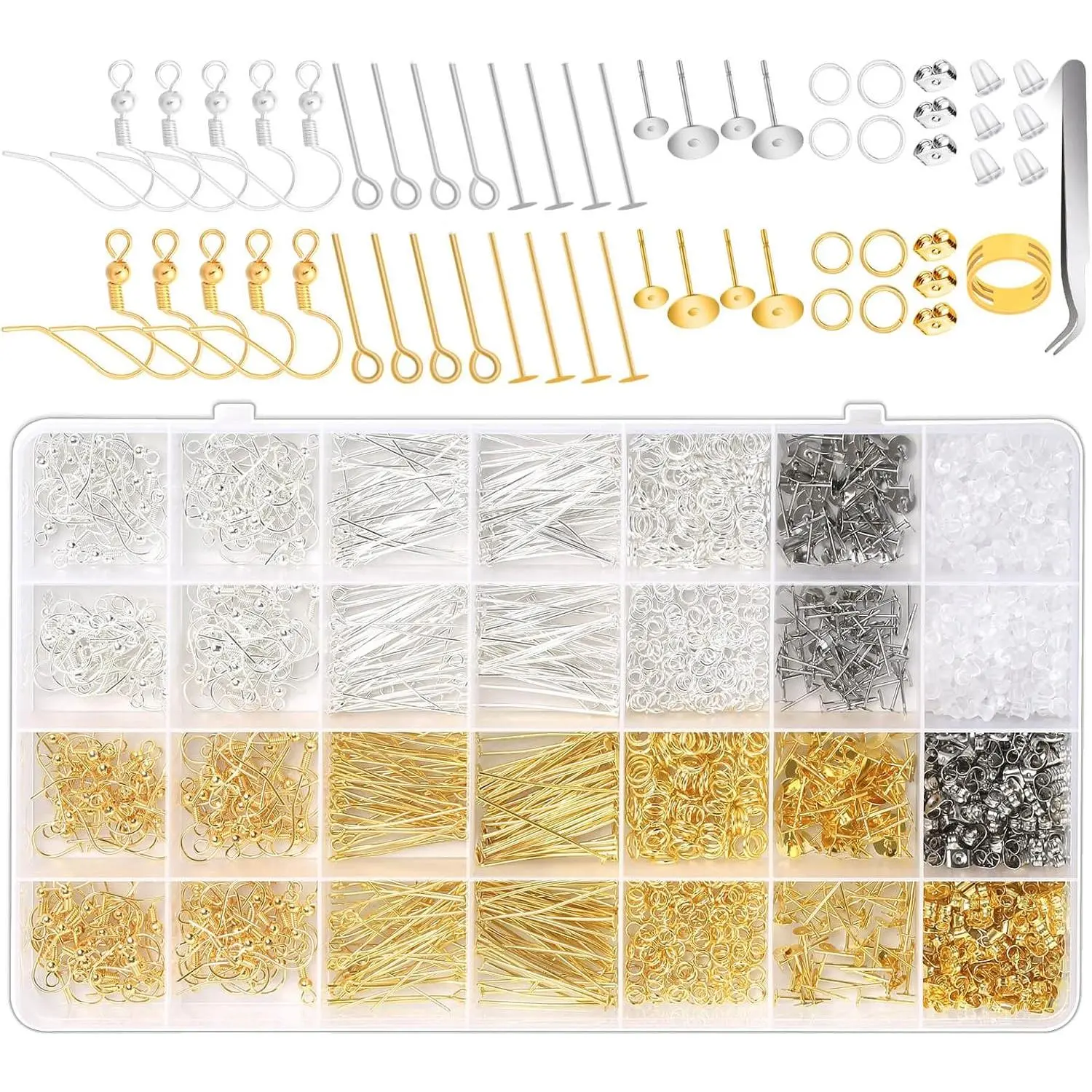 2000pcs Hypoallergenic Earring Making Kit,  Earring Making Supplies Kit with Hypoallergenic Hooks, Backs, Pins Jump Rings for Jewelry Making Supplies - Home Improvement. Beads Crafts