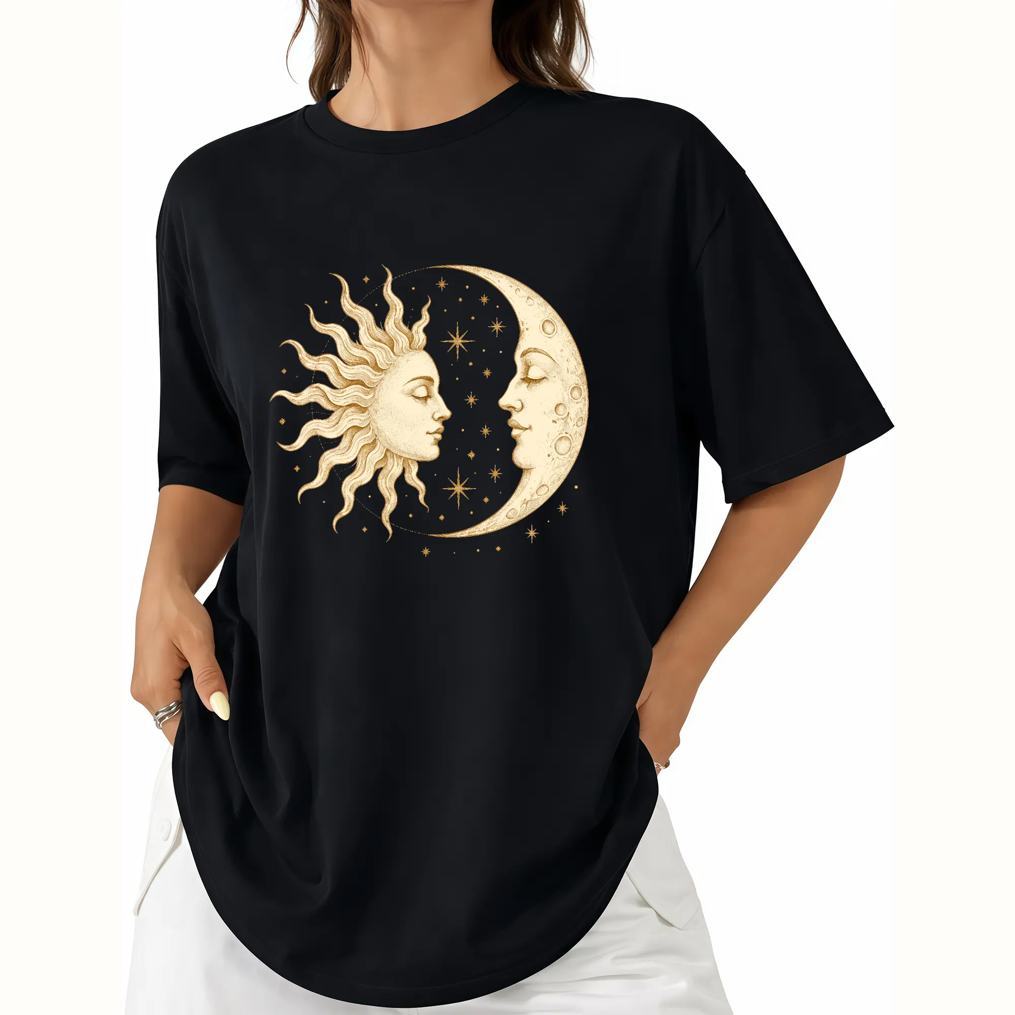 Vintage Sun Moon Celestial TShirt, Retro Mystic Astrology Graphic Tee, Classic Boho Cosmic Art Top, Spiritual Gift