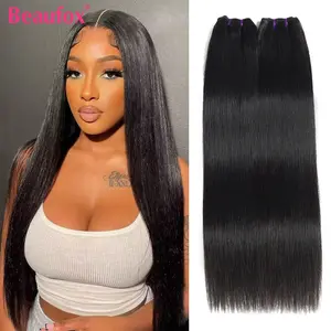 Beaufox Raw Human Hair Straight Bundles Hair Extension Virgin Remy Double Machine Weft for Black Women Natural Black Color Hair Extensions