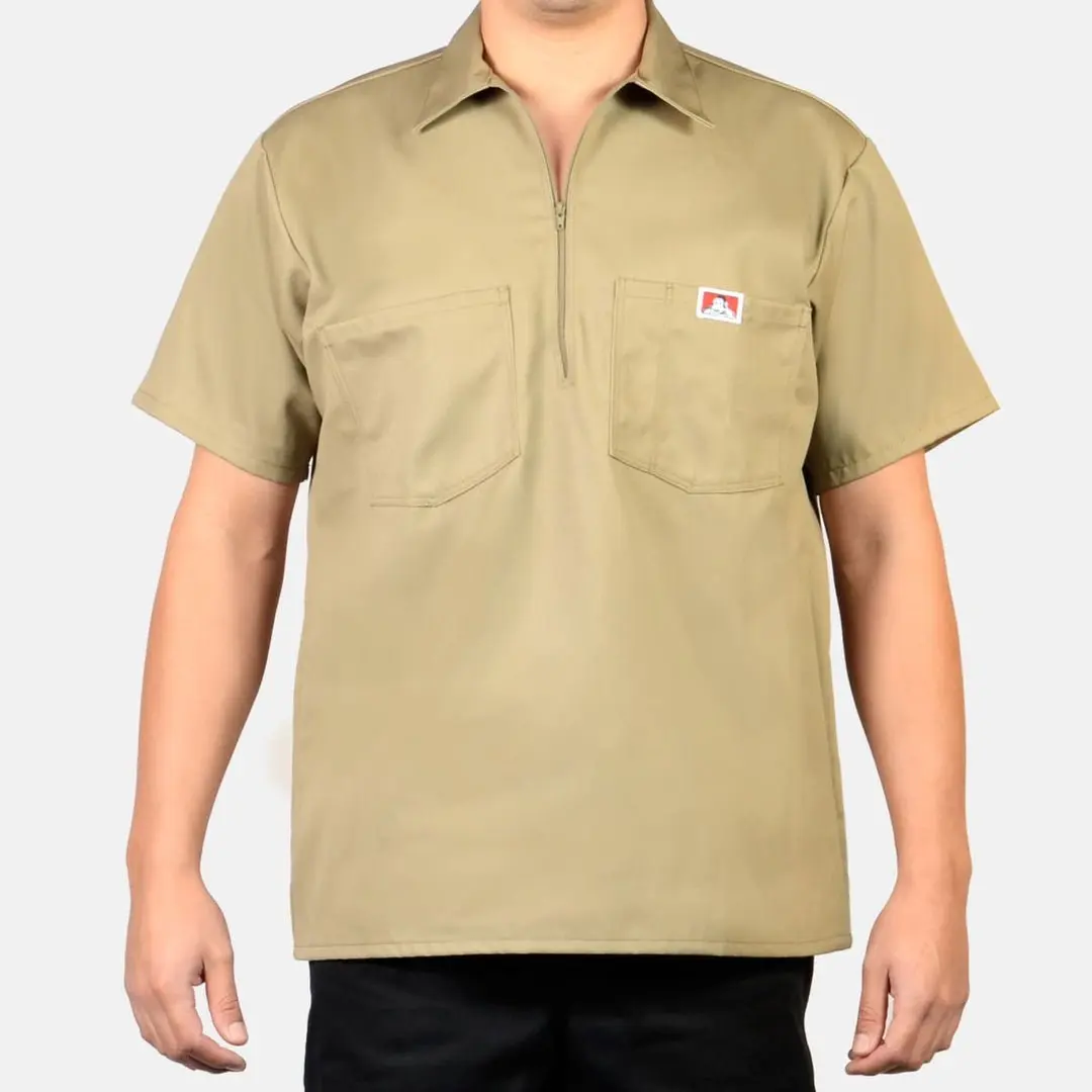 Ben Davis Men's Plenty Tough Workwear Shirt, Solid Short Sleeve Half-Zip with Chest Pockets & Pencil Pouch, Pocket, Half-Zip Neck